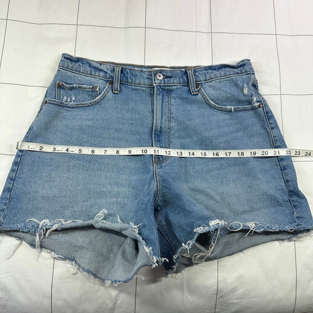 Abercrombie & Fitch Shorts Womens 32 Blue Dad High Rise Curve Love Raw Hem Denim - Picture 7 of 11